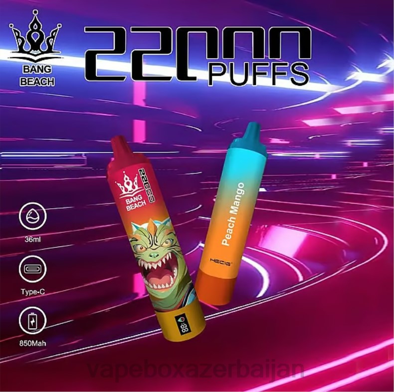 E-Juice Vape - Bang Beach 22000 Puffs Smart Screen Peach Mango 20B624